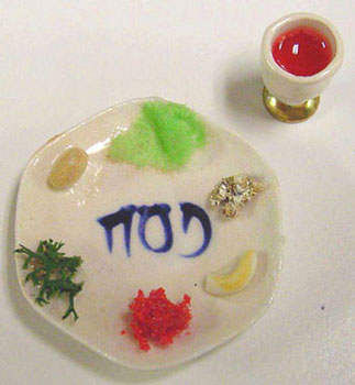 Dollhouse Miniature Seder Plate with Food & Filled Goblet